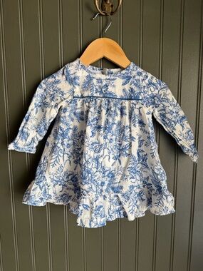 Baby Girls Blue Floral Long-Sleeve Dress